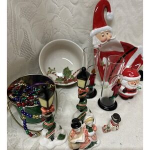 Vintage 1980s Christmas Lot Ornaments Decorations‎ Glass Figurines Bowls #4